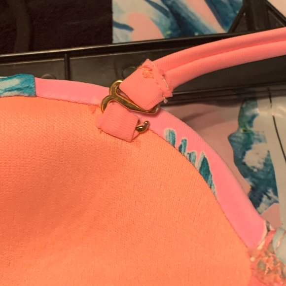 WOMENS - sz small O'rageous Bikini top, peach orange, floral tropical, pushup - Picture 14 of 15